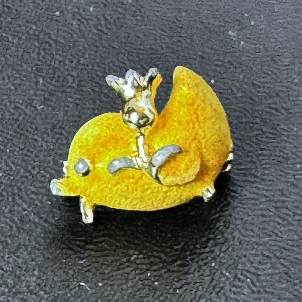 Vintage Flocked Yellow Bird Kitsch Brooch Mid Century Modern Figural Gold Tone